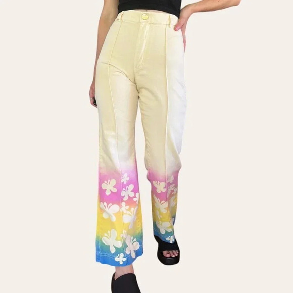Big Bud Press Airbrush Rainbow Butterfly patterned Western Pants XXS new - Picture 5 of 8